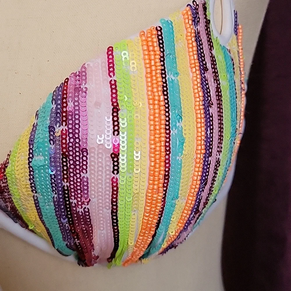 Victoria's Secret sexy sequined rainbow  push up bikini top 34d - Picture 2 of 6